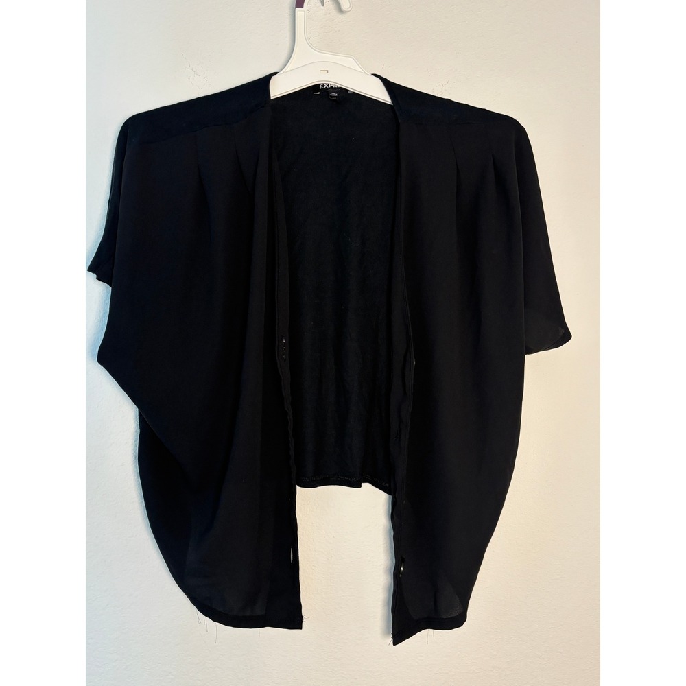Express Womens XS Black Short Sleeve Button Front Cropped Cardigan Sweater